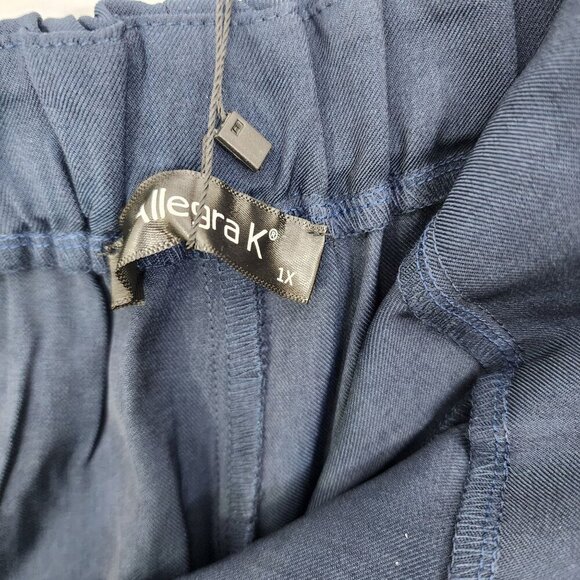 Allegra K Womens Navy Blue Wide-Leg Button-Detail Trousers Plus Size 1X - Picture 9 of 10